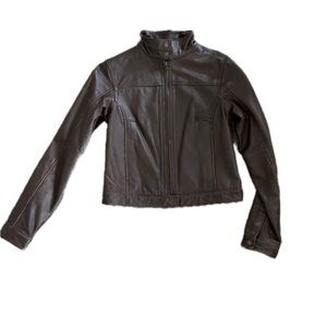 Y2K American Eagle Outfitters Brown Leather Moto Jacket / Leather lined Jacket